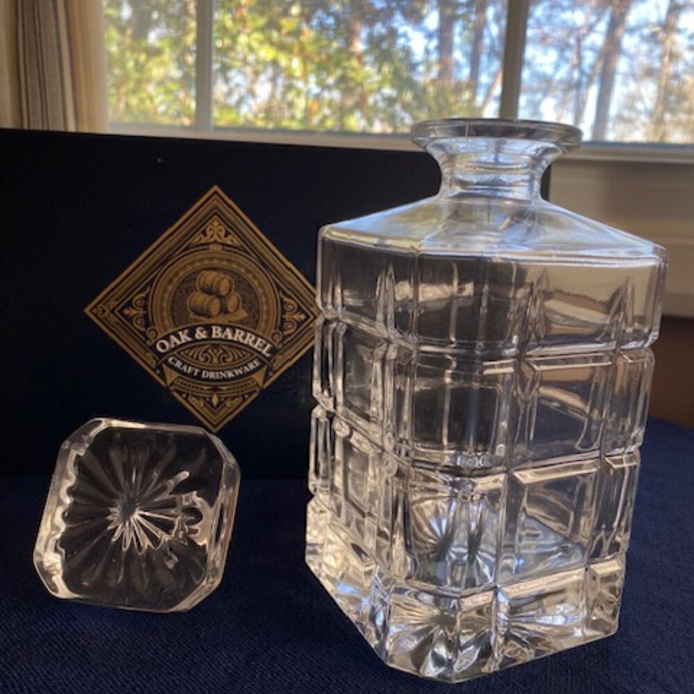 Oak & Barrel square whiskey decanter with glass stopper, 24 oz